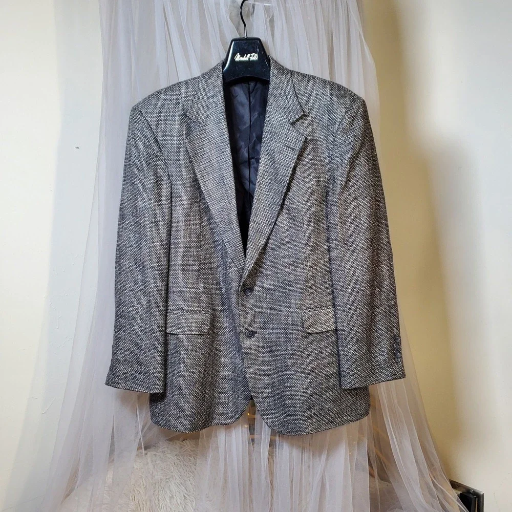 Herringbone Dark Acadamia Wool Silk Blend Sports Jacket‎ Blazer Career Size 46R